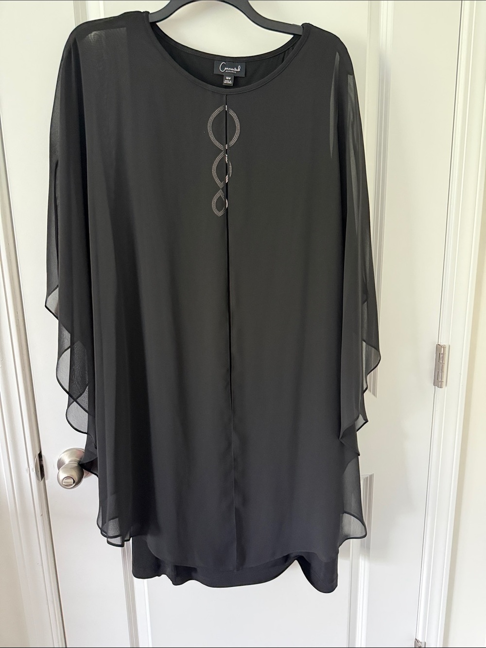 Connected Apparel Black Sheer Cascade Tunic with Decorative Loop